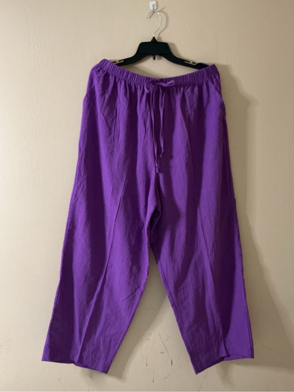Roaman's 100% Cotton Purple  Drawstring Relaxed Joggers